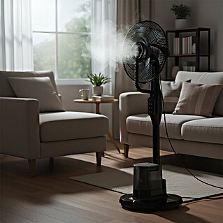 Green Tech Stoječi ventilator z meglico (Barva: Črna, Ø x V: 44,5 x 128 cm)