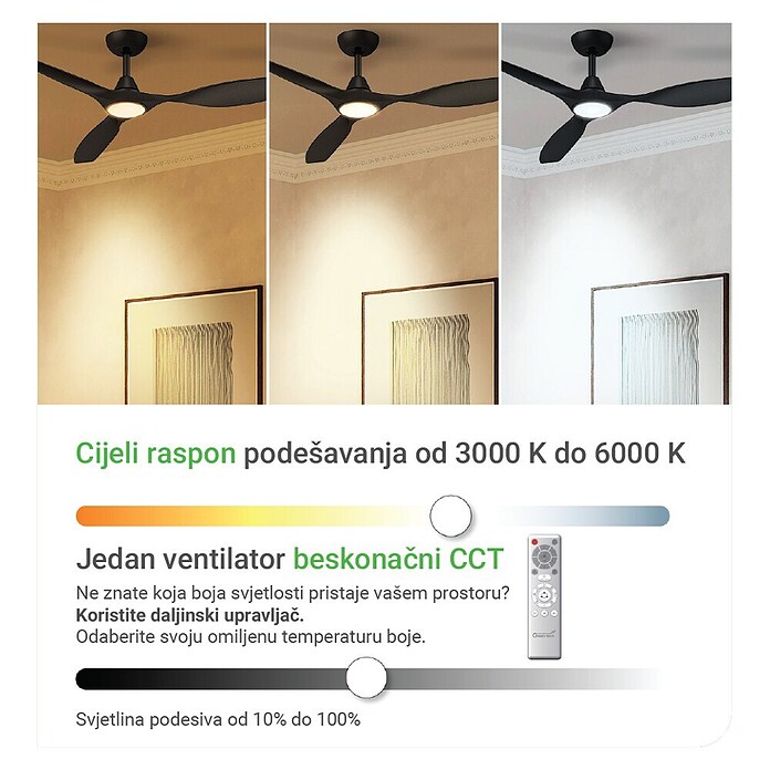 Green Tech Stropni ventilator  (Boja: Crna, Ø x V: 132 x 33 cm, S tri lopatice) | BAUHAUS