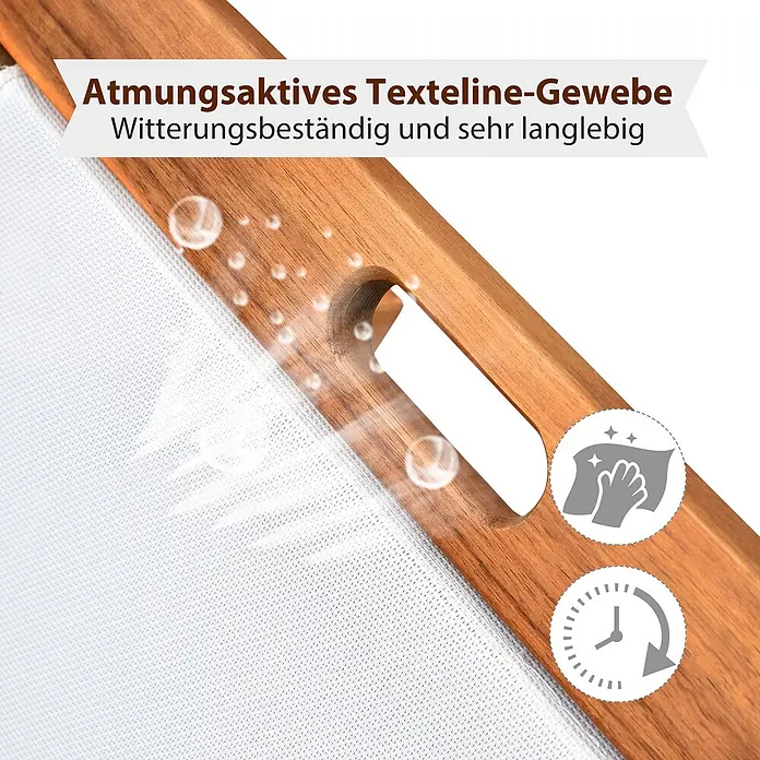 Outsunny Gartenliege - Natur+Weiß, Holz - Atmungsaktives, weißes Textilgewebe auf Holzrahmen, wetterbeständig, langlebig und leicht zu reinigen.