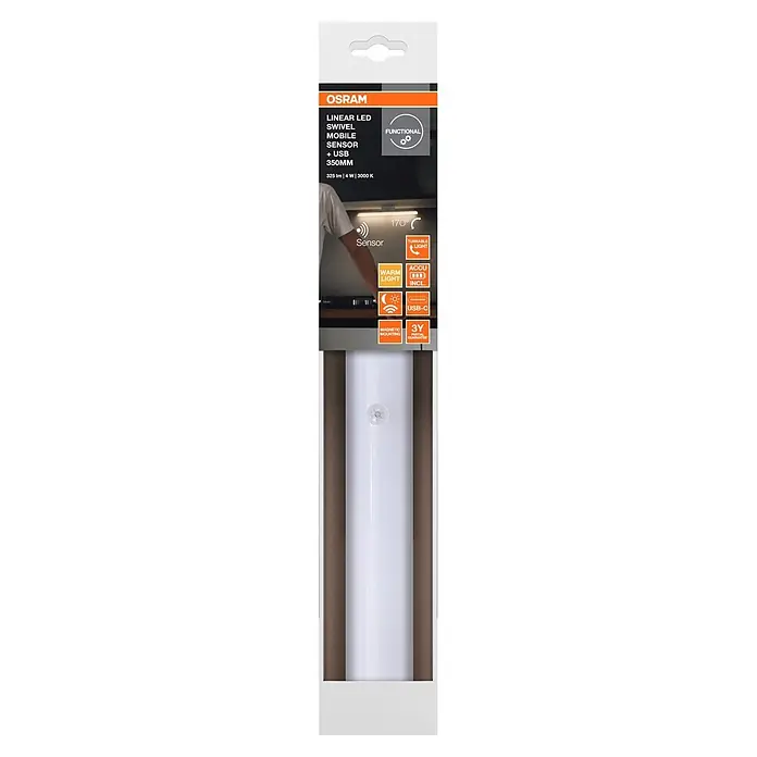 Osram LED Leuchtstoffröhre Mobsen - Länge: 35 cm, 300 lm - Weißes lineares OSRAM LED-Licht mit Bewegungssensor und USB-Ladefunktion, in Verkaufsverpackung.