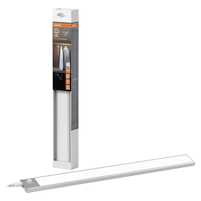 Osram Linear LED-Unterbauleuchte Flat USB & Sensor - L x B x H: 40 x 4 x 0,93 cm, Lichtfarbe: Warmweiß - OSRAM LED-Linearleuchte mit Bewegungssensor und USB-Ladefunktion, mit Verpackung.