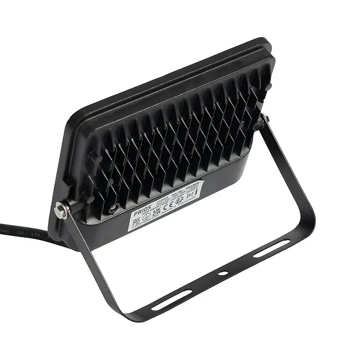 Prios LED-Strahler Liezel - L x B x H: 17 x 13 x 14 cm - Schwarzer LED-Fluter mit geripptem Kühlkörper und Metallhalterung.