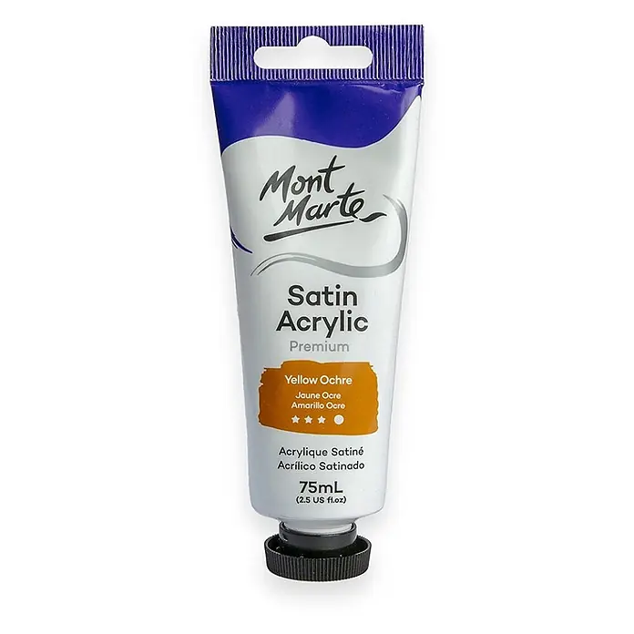Mont Marte Acrylfarbe Premium - Ocker Gelb, 75 ml, Tube - Mont Marte Satin Acrylfarbe Gelbocker Tube, 75ml.