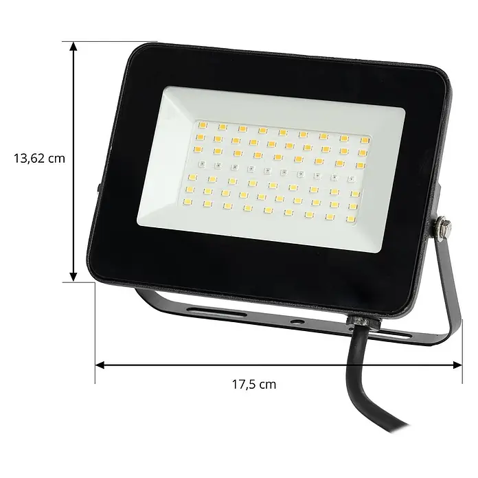 Prios LED-Strahler Liezel - L x B x H: 17 x 13 x 14 cm - Schwarzer LED-Fluter mit weißem Lichtpanel, Maße: 13,62 cm Höhe, 17,5 cm Breite.