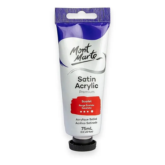 Mont Marte Acrylfarbe Premium - Scharlachrot, 75 ml, Tube - Mont Marte scharlachrote Satin-Acrylfarbe in einer 75ml Tube.