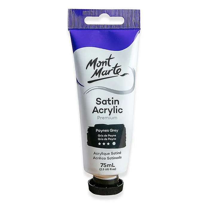 Mont Marte Acrylfarbe Premium - Paynesgrau, 75 ml, Tube - Mont Marte Satin Acrylfarbe, Paynes Grau, 75ml Tube.