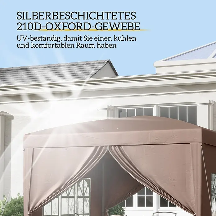 Outsunny Faltpavillon - B x T: 295 x 300 cm, Farbe Dach: Kaffee - Brauner Pavillon aus silberbeschichtetem 210D-Oxford-Gewebe, UV-beständig für kühlen, komfortablen Raum.