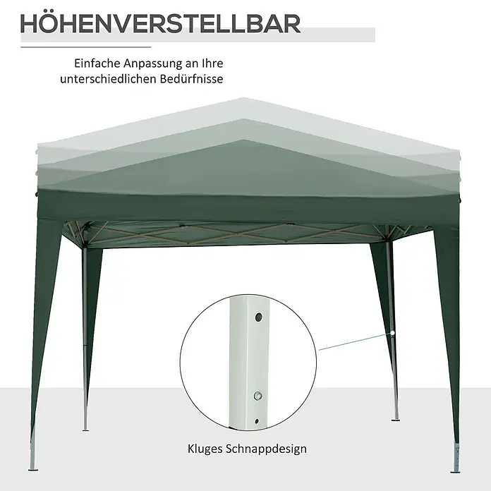 Outsunny Faltpavillon - B x T: 2,95 x 300 cm, Farbe Dach: Grün - Dunkelgrünes, höhenverstellbares Partyzelt. Smartes Schnappdesign ermöglicht einfache Anpassung.