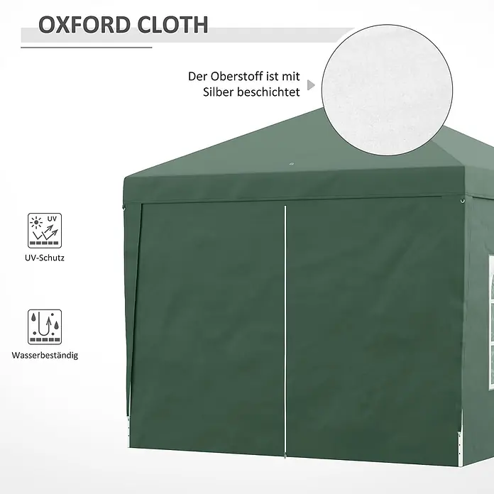Outsunny Faltpavillon - B x T: 2,95 x 300 cm, Farbe Dach: Grün - Dunkelgrünes Partyzelt aus Oxford-Gewebe, UV-Schutz, wasserbeständig, silberbeschichtet.