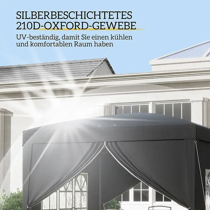 Outsunny Faltpavillon - B x T: 295 x 300 cm, Farbe Dach: Schwarz - Dunkelgrauer Pavillon aus silberbeschichtetem 210D Oxford-Gewebe für UV-Schutz und kühlen Außenbereich.