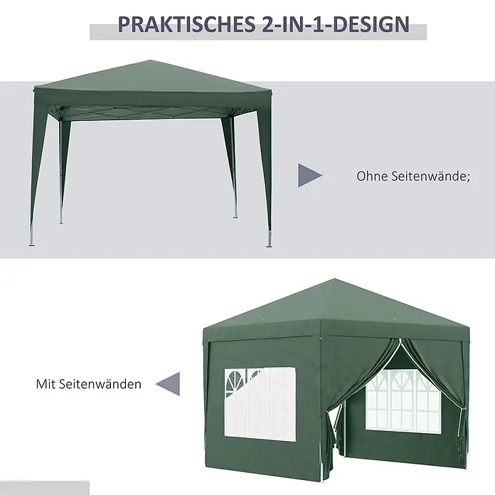 Outsunny Faltpavillon - B x T: 2,95 x 300 cm, Farbe Dach: Grün - Dunkelgrünes Faltpavillon mit 2-in-1-Design, nutzbar mit oder ohne Seitenwände.