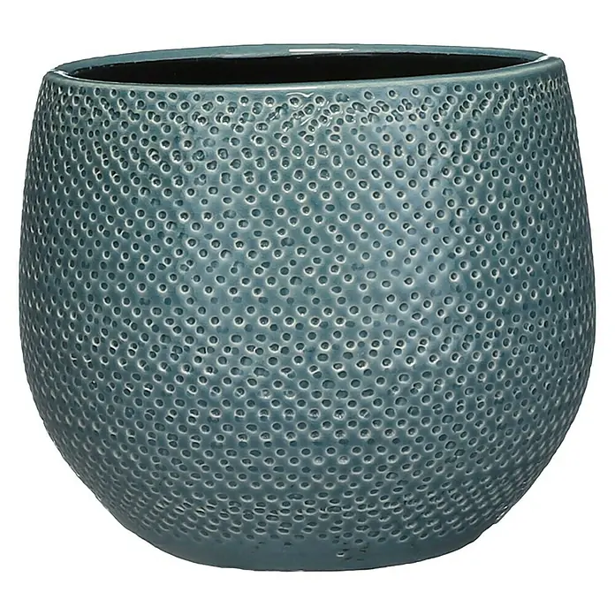 Mica Decorations Cubremaceta redondo Gabriel - Dimensiones externas (Ø x Al): 18 x 16 cm, Azul, Cerámica - Maceta azul con textura única. Ideal para los amantes de las plantas que quieran añadir toques elegantes.