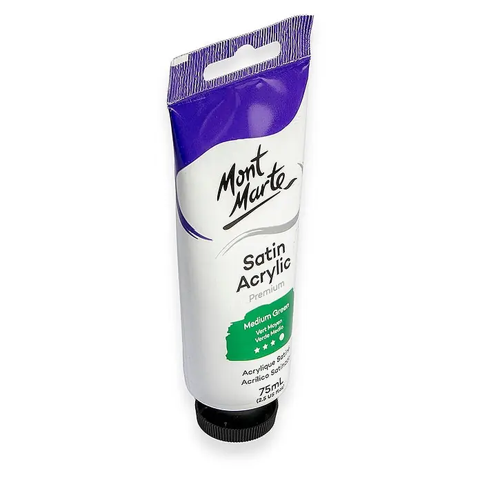 Mont Marte Acrylfarbe Premium - Mittelgrün, 75 ml, Tube - Mont Marte Satin Premium Acrylfarbe Medium Green, 75ml Tube.