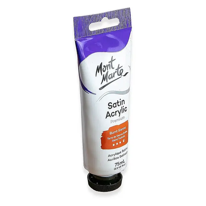 Mont Marte Acrylfarbe Premium - Gebrannte Siena, 75 ml, Tube - Mont Marte Satin Acrylfarbe, Gebrannte Siena, in einer 75ml Tube.