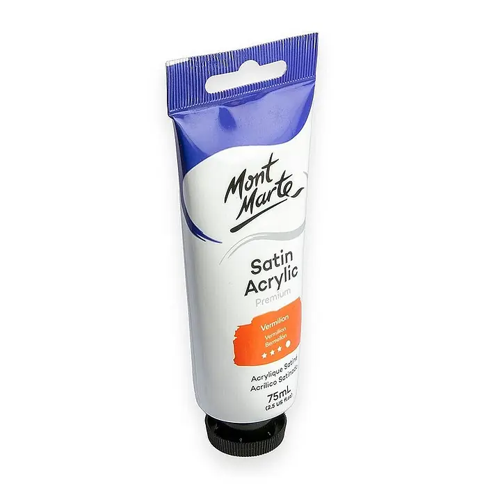 Mont Marte Acrylfarbe Premium - Zinnoberrot, 75 ml, Tube - Mont Marte Satin Acrylfarbtube, Vermilion, 75ml.