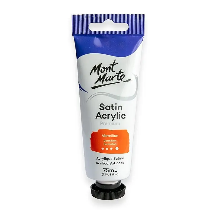 Mont Marte Acrylfarbe Premium - Zinnoberrot, 75 ml, Tube - Mont Marte Satin Acrylfarbe, Farbton Vermilion, 75ml.