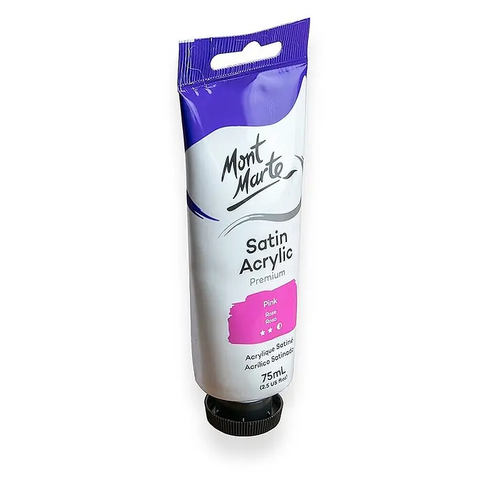 Mont Marte Acrylfarbe Premium - Pink, 75 ml, Tube - Mont Marte Satin Acrylfarben-Tube, rosa, 75ml, mit integrierter Aufhängerlasche.