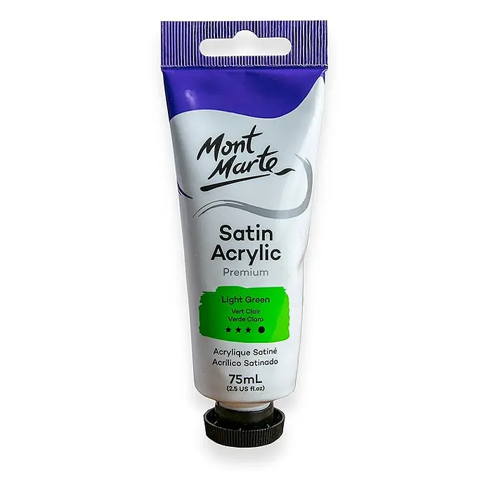 Mont Marte Acrylfarbe Premium - Hellgrün, 75 ml, Tube - Mont Marte Satin Acryl Premium Farbtube, 75ml, Hellgrün mit schwarzer Kappe.