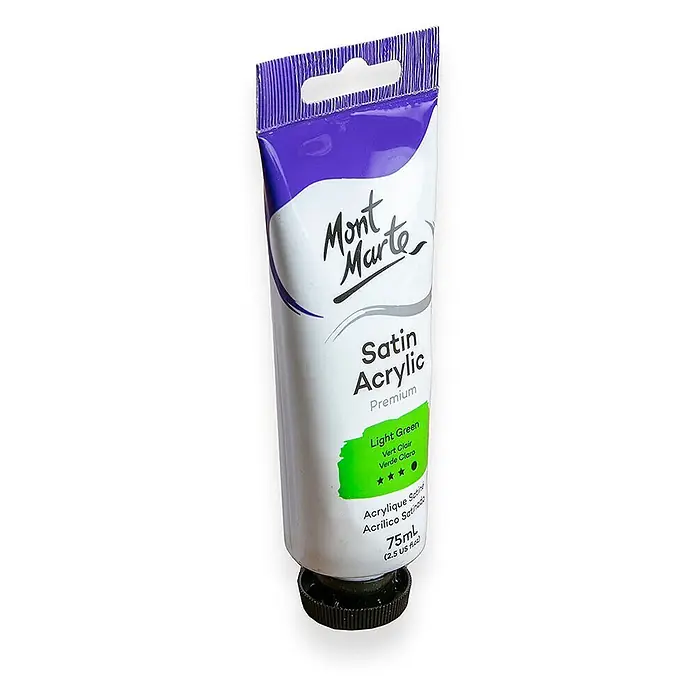 Mont Marte Acrylfarbe Premium - Hellgrün, 75 ml, Tube - Mont Marte Satin Acrylfarbe, Hellgrün, 75ml Tube mit Aufhängelasche.