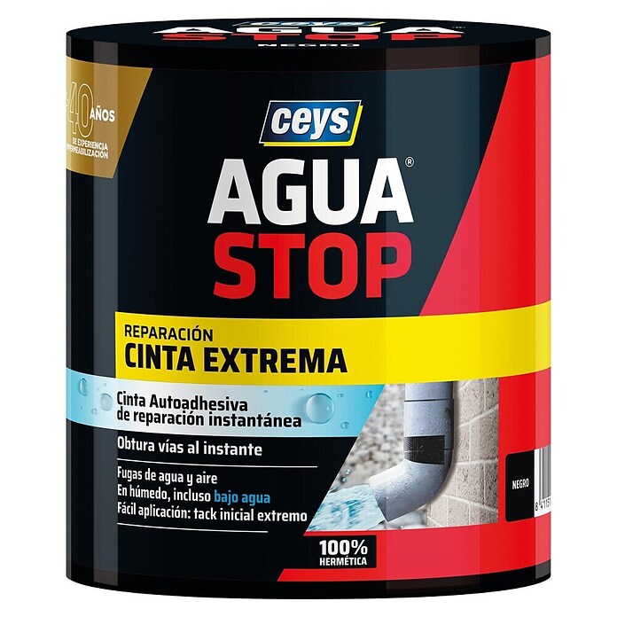 Ceys Cinta extrema instantánea Agua Stop (Negro, 1,5 m x 10 cm)