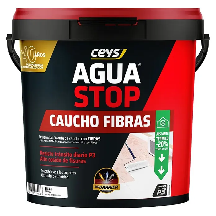 Ceys Impermeabilizante caucho acrílico Agua Stop - 5 kg, Blanco - Cubo blanco de CeyS Agua Stop impermeabilizante de caucho con fibras, aislante térmico y sellador de fisuras.