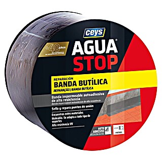 Ceys Adhesivo para alumino butílica impermeable Agua Stop (Gris, 10 m x 10 cm)