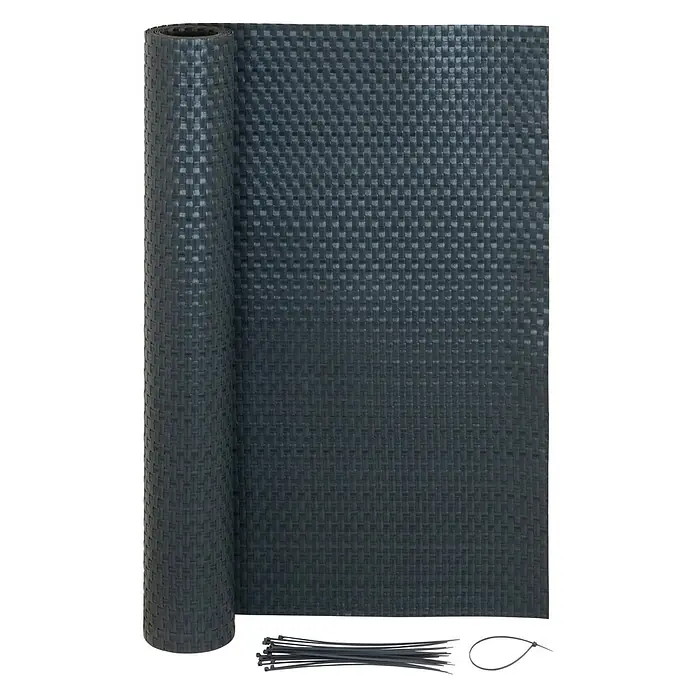 Jardinion Sichtschutzelement 5m x 1m Sichtschutzmatte mit Kabelbinder Anthrazit - B x H: 4 x 100 cm, Kunststoff, Anthracite - Gerollter dunkelgrauer Sichtschutz aus geflochtenem Material, ähnlich Rattan, mit Kabelbindern.