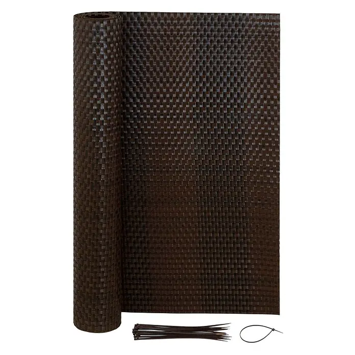 Jardinion Sichtschutzelement 3m x 1m Sichtschutzmatte mit Kabelbinder Braun-Mix - B x H: 4 x 100 cm, Kunststoff, Braun - Rolle aus dunkelbraunem, gewebtem Sichtschutzmaterial mit Schachbrettmuster, dazu passende Kabelbinder.