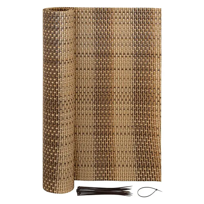 Jardinion Sichtschutzelement 5m x 0,90m Sichtschutzmatte mit Kabelbinder Braun - B x H: 2 x 90 cm, Kunststoff, Braun - Gerollte Bambus-Sichtschutzmatte mit gewebtem Muster in Naturtönen, inklusive Kabelbindern.