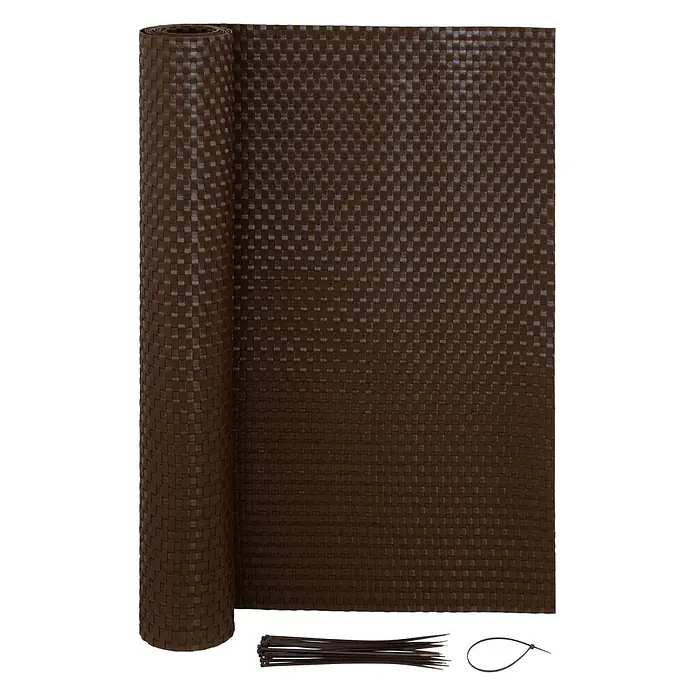 Jardinion Sichtschutzelement 3m x 1m Sichtschutzmatte mit Kabelbinder Hellbraun - B x H: 2 x 100 cm, Kunststoff, Braun - Braune gewebte Matte in Rolle und Bündel schwarzer Kabelbinder zur Befestigung.