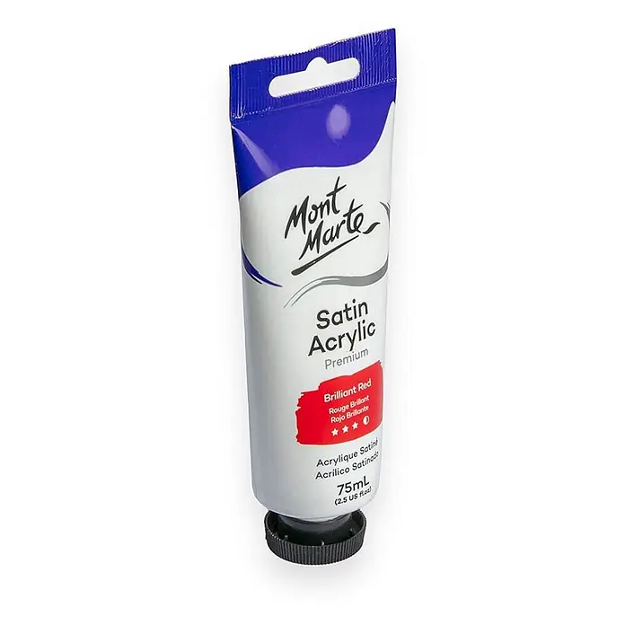 Mont Marte Acrylfarbe Premium - Brillantrot, 75 ml, Tube - Mont Marte Satin Acrylfarbe in Brillantrot, 75ml Tube.