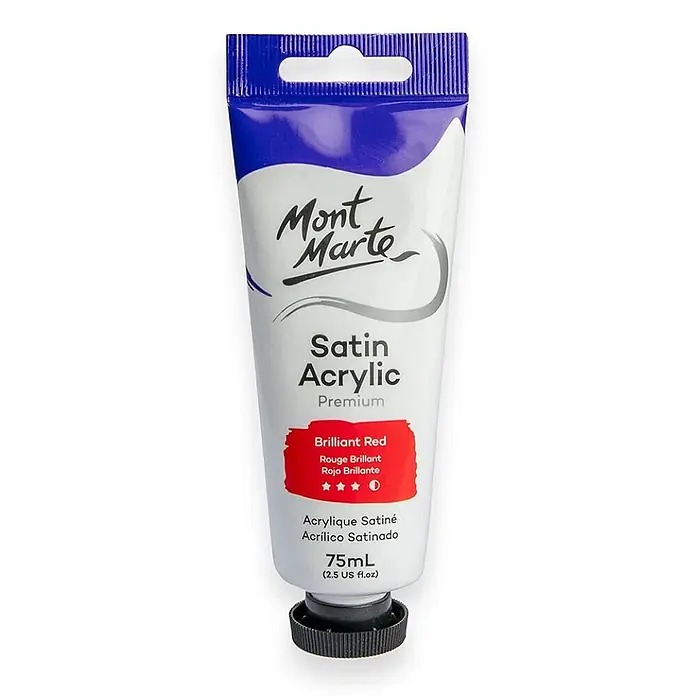 Mont Marte Acrylfarbe Premium - Brillantrot, 75 ml, Tube - Mont Marte Satin Acrylfarbe, Brilliantrot, 75ml Tube.