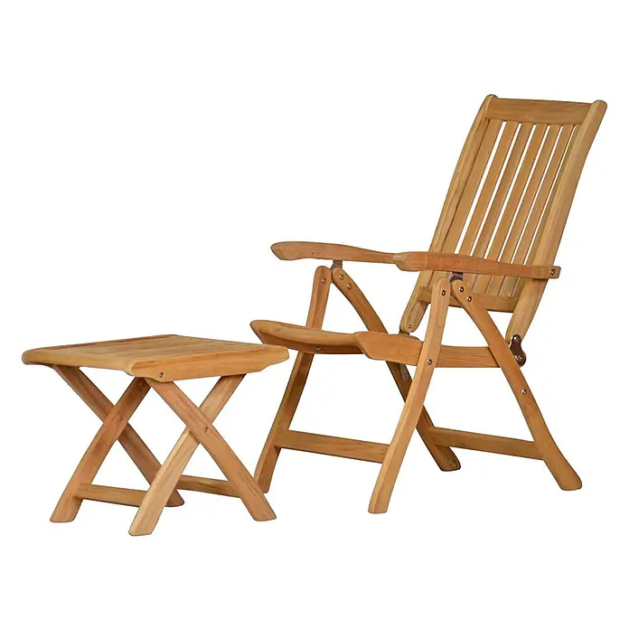 Kai Wiechmann Gartenhocker - Teakholz, Klappbar, Braun - Natürlicher Holzklappstuhl mit Armlehnen und passendem kleinen Klapptisch.