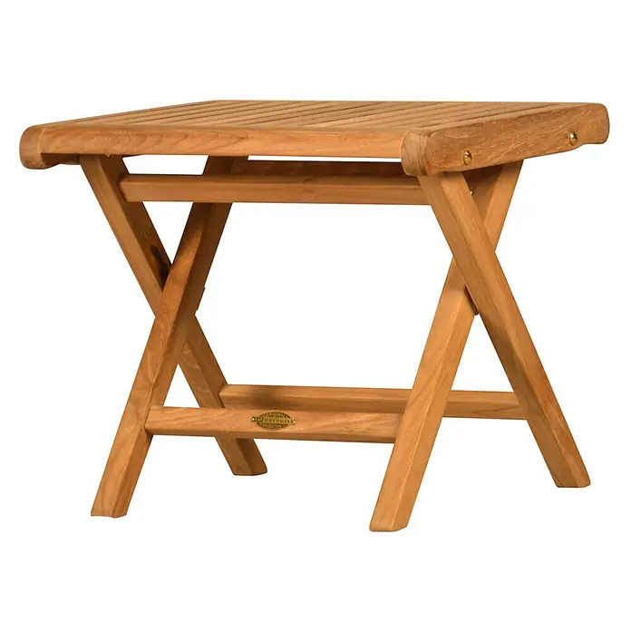Kai Wiechmann Gartenhocker - Teakholz, Höhenverstellbar, braun - Faltbarer hellbrauner Beistelltisch aus Holz mit Lattenplatte.