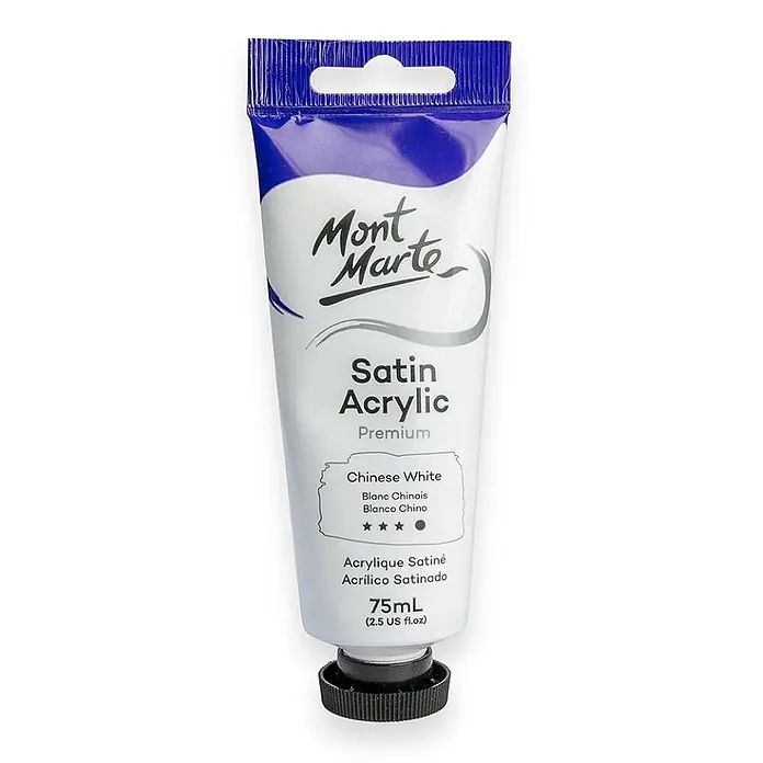 Mont Marte Acrylfarbe Premium - Chinesisch Weiß, 75 ml, Tube - Mont Marte Satin Acrylfarbtube, Chinese White, 75 ml.