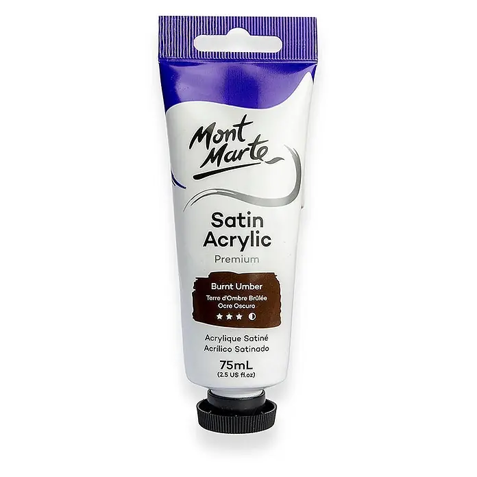 Mont Marte Acrylfarbe Premium - Gebrannte Umbra, 75 ml, Tube - Mont Marte Satin Acrylfarbe, Tube 75ml, in Gebrannte Umbra.