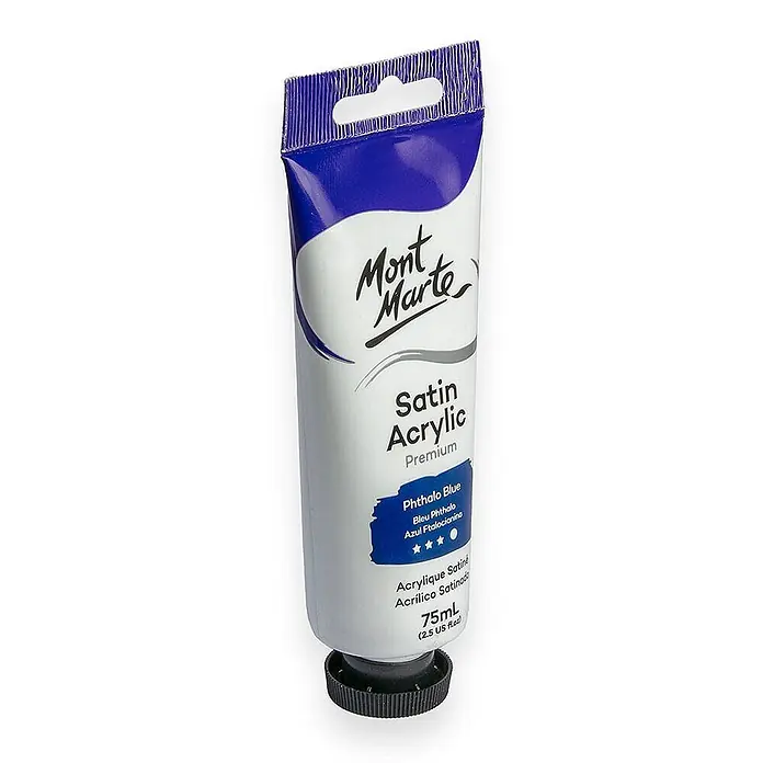 Mont Marte Acrylfarbe Premium - Phthaloblau, 75 ml, Tube - Mont Marte Satin Acrylfarbe Tube, Phthalo Blau, 75ml.