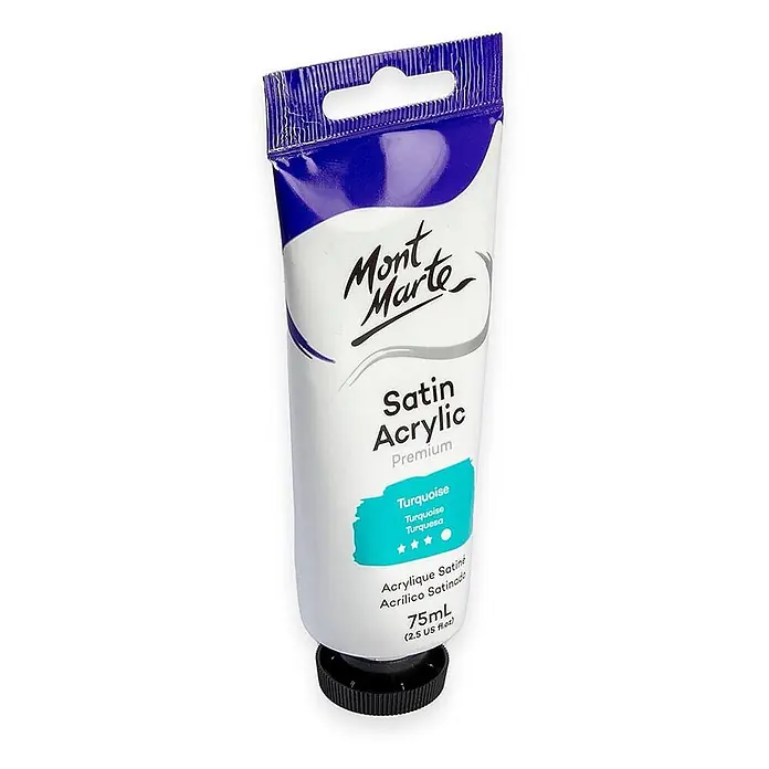 Mont Marte Acrylfarbe Premium - Türkis, 75 ml, Tube - Mont Marte Satin Acrylfarbe Tube in Türkis, 75ml.