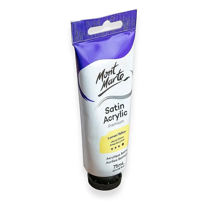 Mont Marte Acrylfarbe Premium - Zitronengelb, 75 ml, Tube - Mont Marte Satin Acrylfarbe Tube, Zitronengelb, 75 ml.