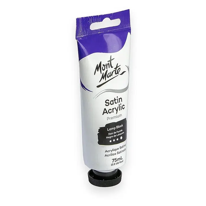 Mont Marte Acrylfarbe Premium - Lampenschwarz, 75 ml, Tube - Mont Marte Satin Acrylfarbe Tube in Lamp Black, 75ml.