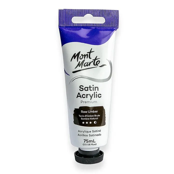 Mont Marte Acrylfarbe Premium - Natürliche Umbra, 75 ml, Tube - Mont Marte Satin Acrylfarbtube, Umbra Natur, 75ml.
