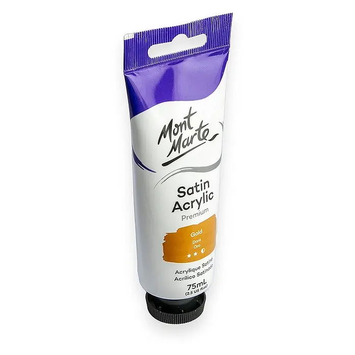 Mont Marte Acrylfarbe Premium - Gold, 75 ml, Tube - Mont Marte Satin Acrylfarbtube in Gold, 75ml.