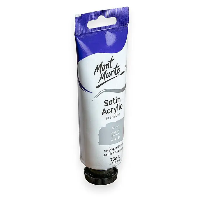 Mont Marte Acrylfarbe Premium - Silber, 75 ml, Tube - Mont Marte Premium Satin Acrylfarbe, Silber, 75ml.