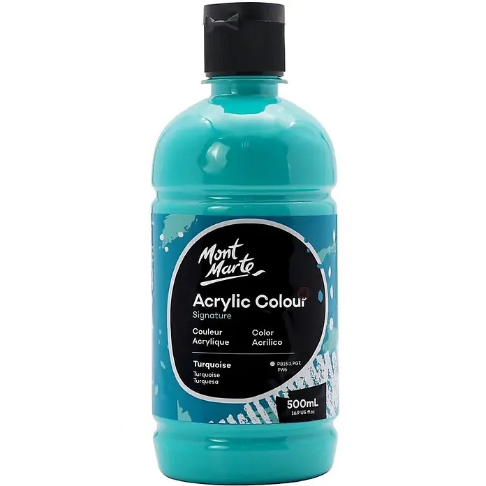 Mont Marte Acrylfarbe Signature - Türkis, 500 ml, Flasche - Mont Marte 500ml Türkis Acrylfarbe Flasche mit schwarzem Klappdeckel.