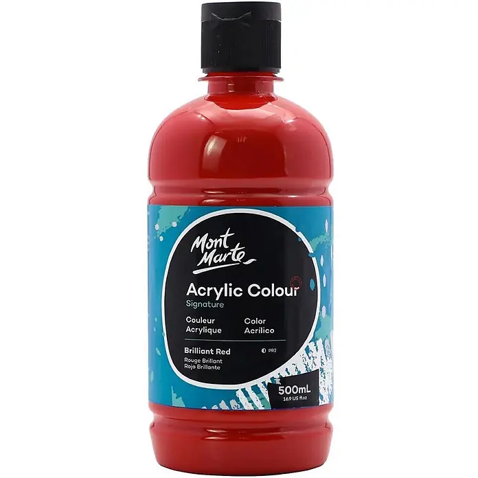 Mont Marte Acrylfarbe Signature - Brillantrot, 500 ml, Flasche - Mont Marte Signature Acrylfarbe, Brillantrot, 500ml Flasche.