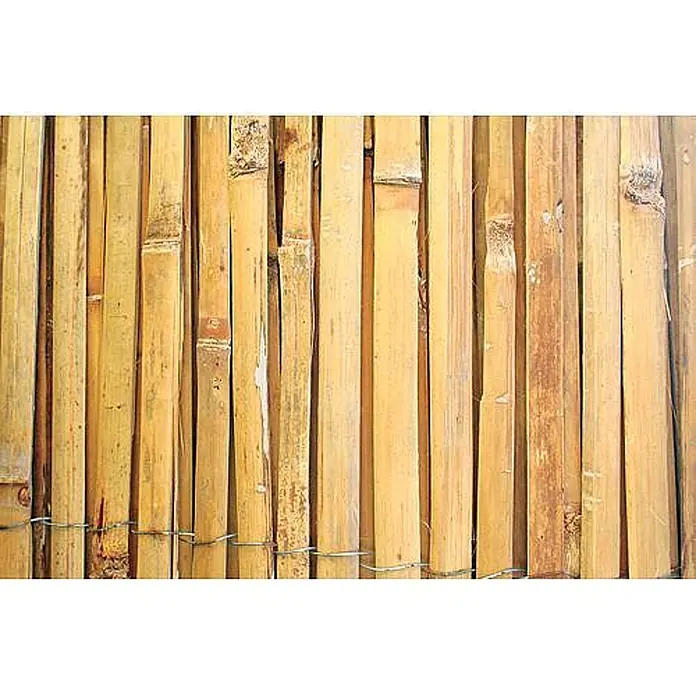 Proregal Sichtschutzelement Sichtschutzzaun aus gespaltenem Bambus - Holz, Braun - Vertikale goldbraune Bambusstangen, mit Draht verbunden, bilden einen natürlichen Zaun oder Sichtschutz.
