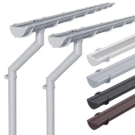 Inefa  Dachrinne 2x Set 6m PVC NW100 / 100mm Halbrund Gartenhaus Grau