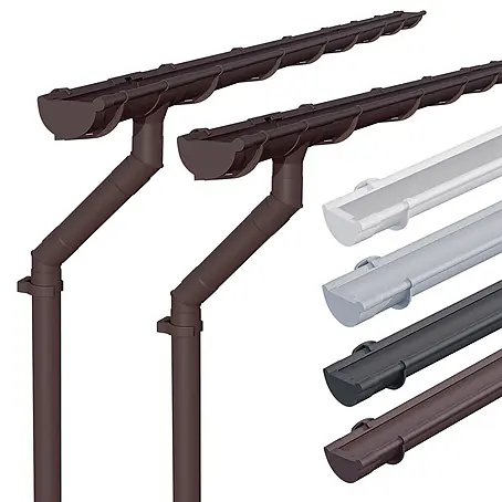 Inefa  Dachrinne 2x Set 6m PVC NW100 / 100mm Halbrund Gartenhaus Dunkelbraun
