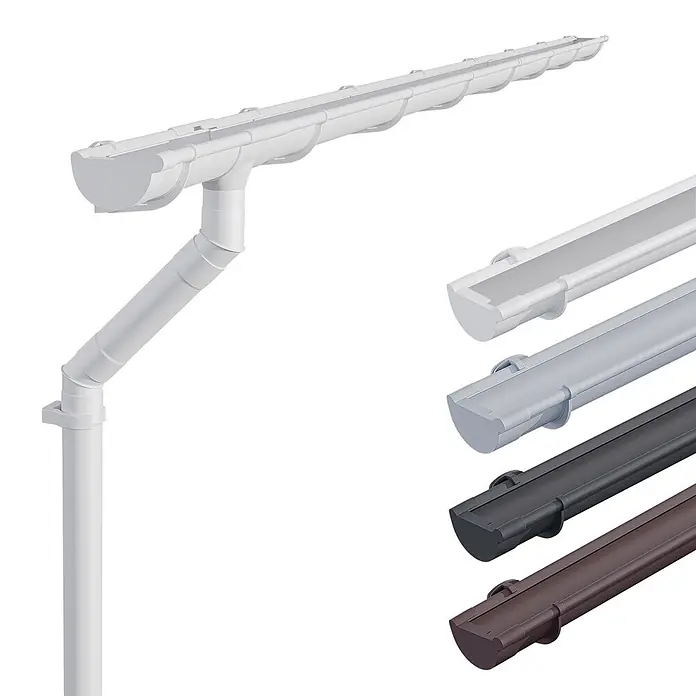 Inefa Dachrinne 4m Set PVC NW100 / 100mm Halbrund für Gartenhaus, Carport Weiß - Nennweite: 100 mm, Kunststoff, Weiß - PVC-Regenrinnensystem in Weiß mit Fallrohr, auch in Hellgrau, Dunkelgrau und Braun erhältlich.