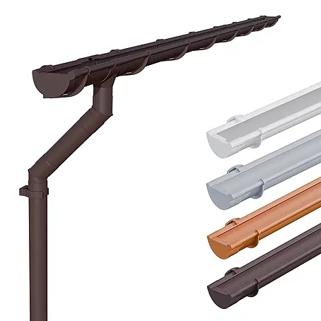 Inefa  Dachrinne 5m Set PVC NW125 / 125mm Halbrund Gartenhaus Dunkelbraun